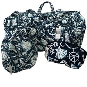 Vera Bradley Shore Enough XL Duffel, Cosmetic and Ditty Bags. Three Piece Set.